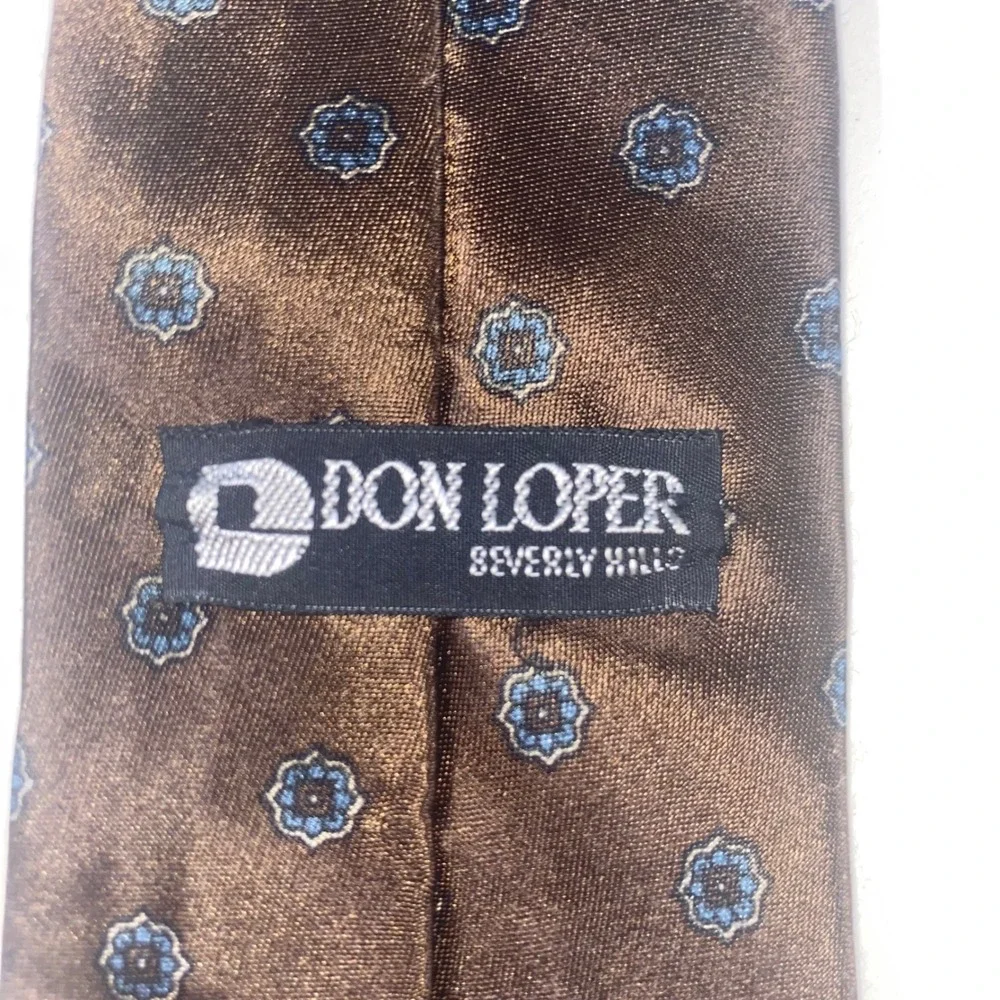 Don Loper Beverly Hills Mens Tie Bronze‎ Brown Blue Floral Medallion Acetate USA